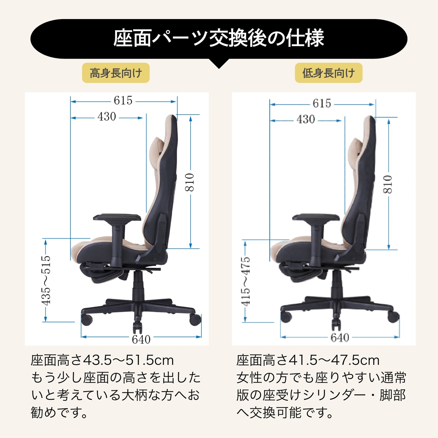 ゲーミングチェア ウィステリア ガスシリンダー交換セット GCV22 ZAset